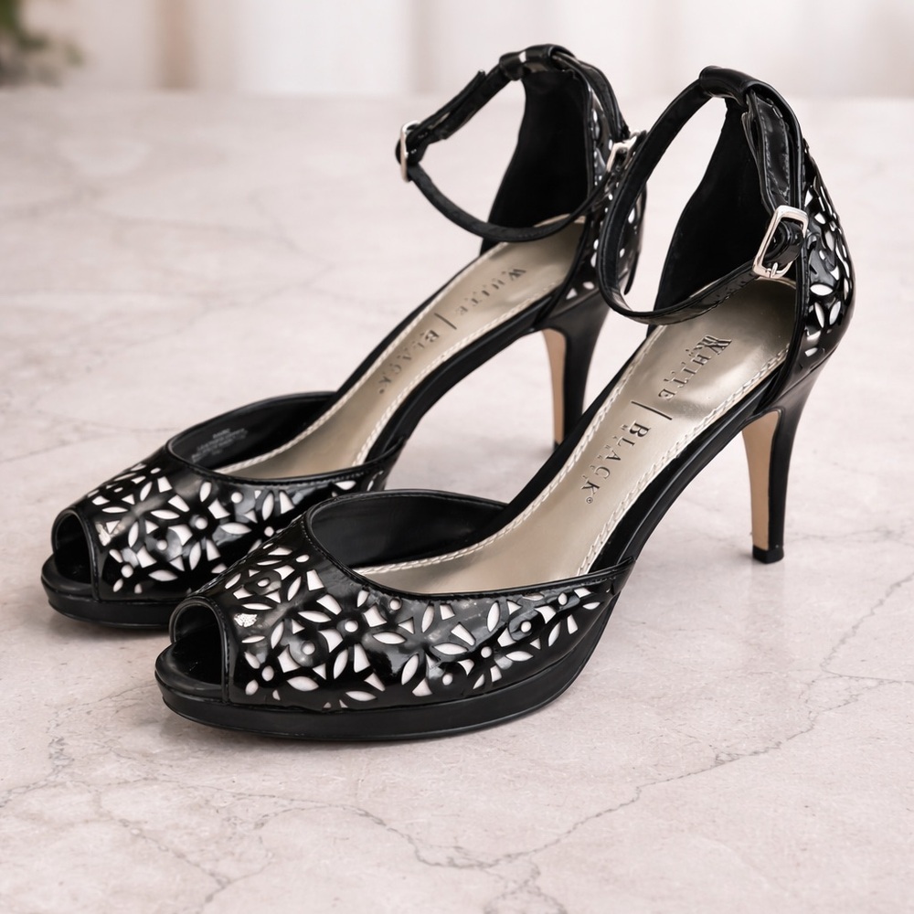 WHBM Cutout Peep-Toe Ankle-Strap Heels Size 9